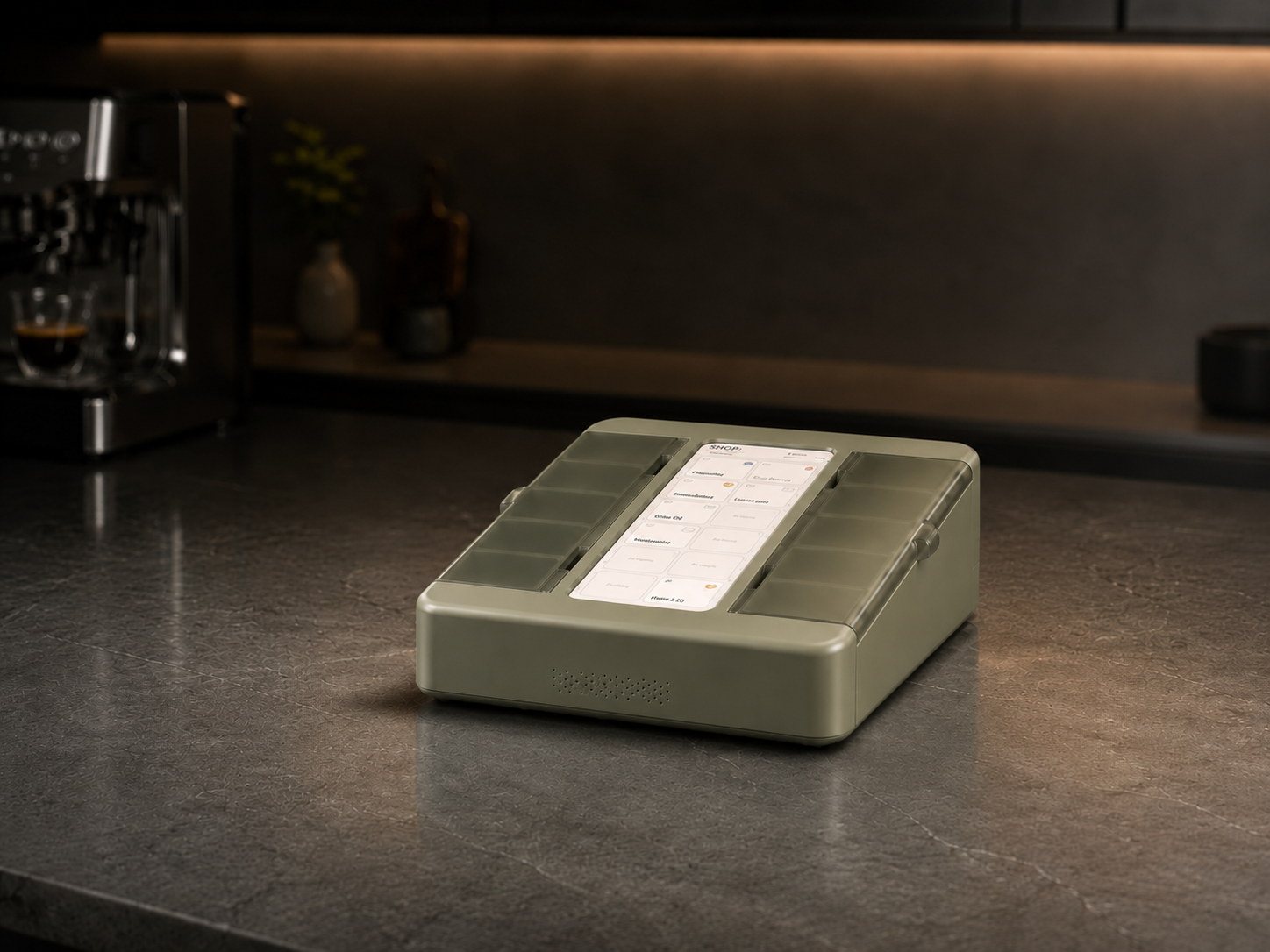 Latest Zinda countertop pill dispenser on a kitchen counter